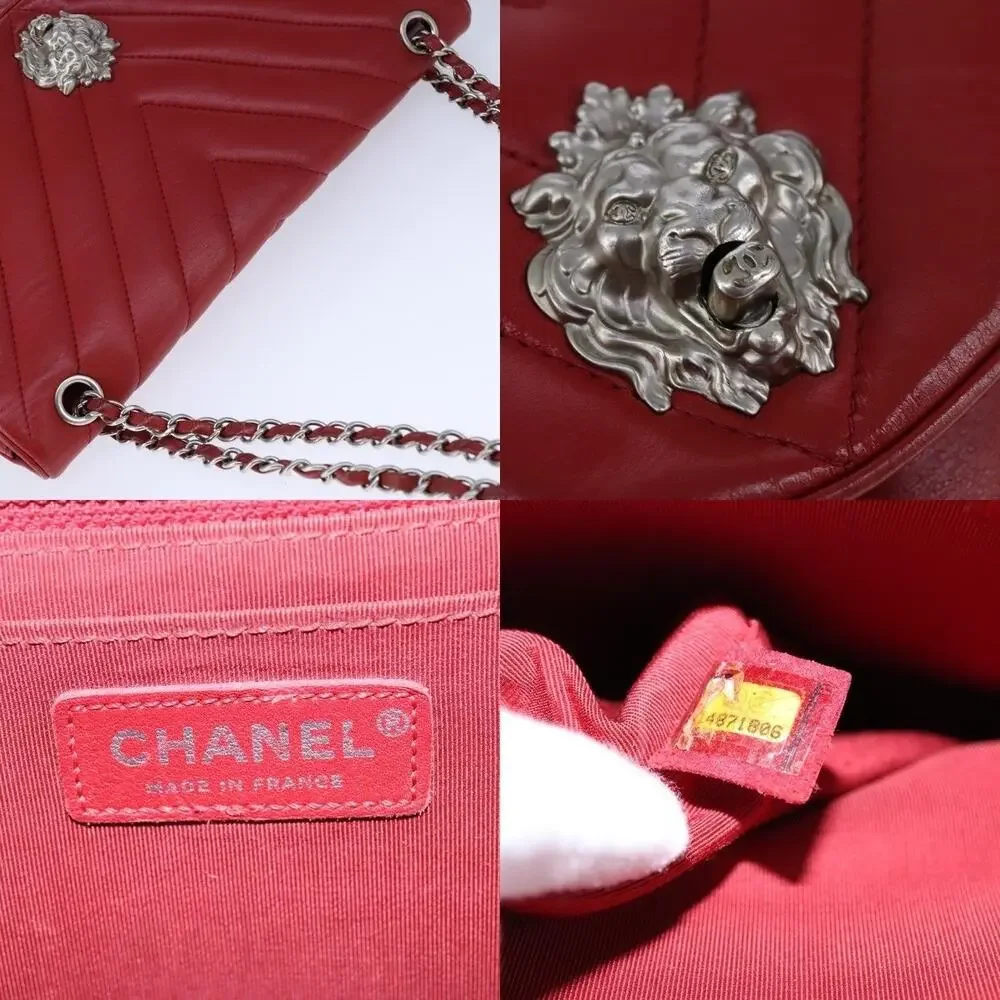 Chanel Lambskin V Stitch Chain Shoulder Bag Red